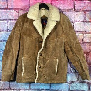 Vintage Grande Bay Shearling Suede Leather Jacket Sherpa Lined Brown Winter Coat